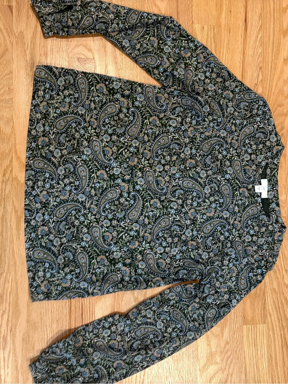 J Jill Paisley Long Sleeve Pima Cotton Blouse Sz Xs